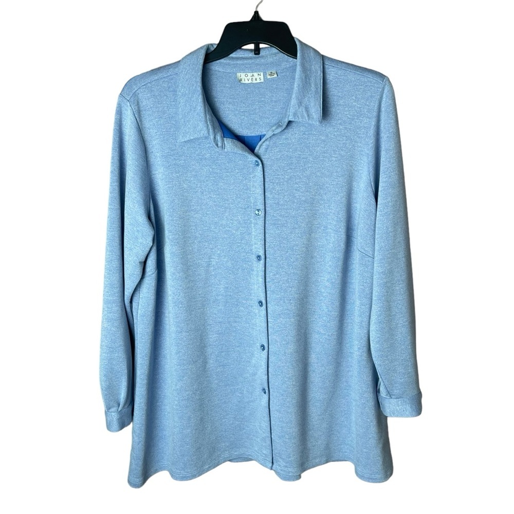 Joan Rivers Long Sleeve Button Up Shirt Top Blue 1X